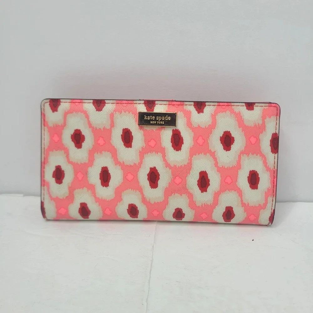Kate Spade Laurel Way Stacy Wallet Slim Bifold Hot Pink Abstract